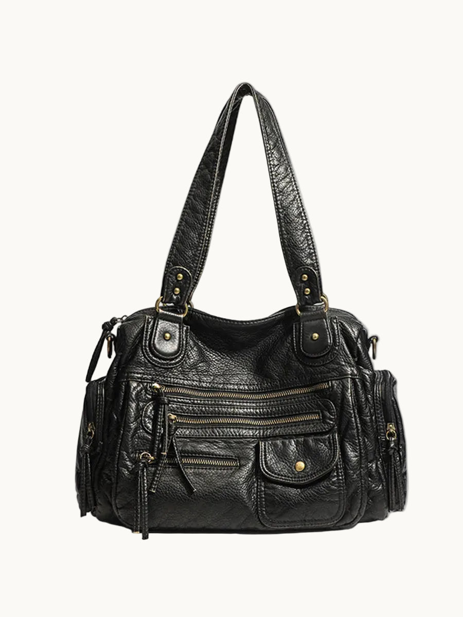 Handbag | Distressed Leather Multi-Pocket Design | Stylish Everyday Accessory 0