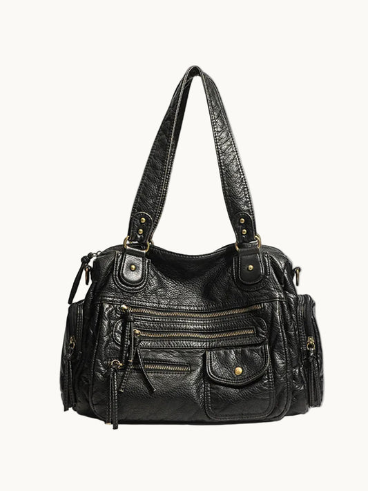 Handbag | Distressed Leather Multi-Pocket Design | Stylish Everyday Accessory 0