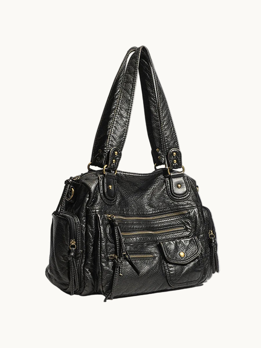 Handbag | Distressed Leather Multi-Pocket Design | Stylish Everyday Accessory 1