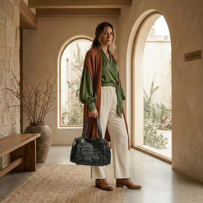Handbag | Distressed Leather Multi-Pocket Design | Stylish Everyday Accessory